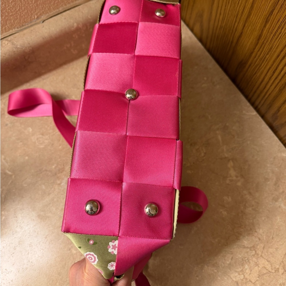 Pink and Green Seatbelt Checkered Women's Bag - Picture 6 of 11